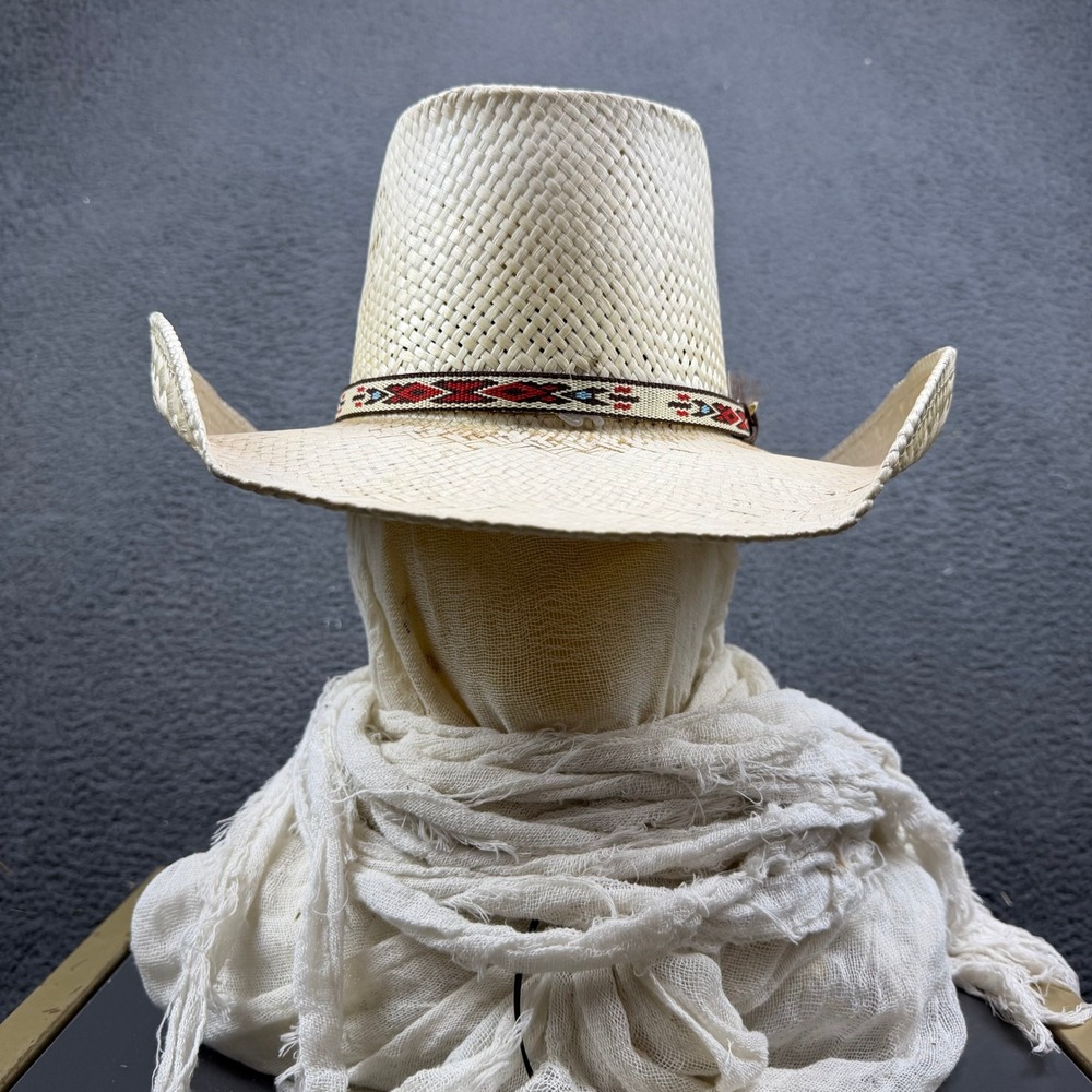 Bailey U-Rollit New West Straw Cowboy Hat Size 7 1/4 Feather Band Tan